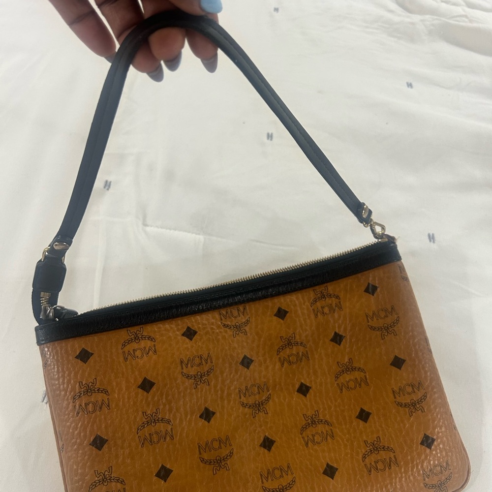 MCM Tan Monogram Leather Wristlet